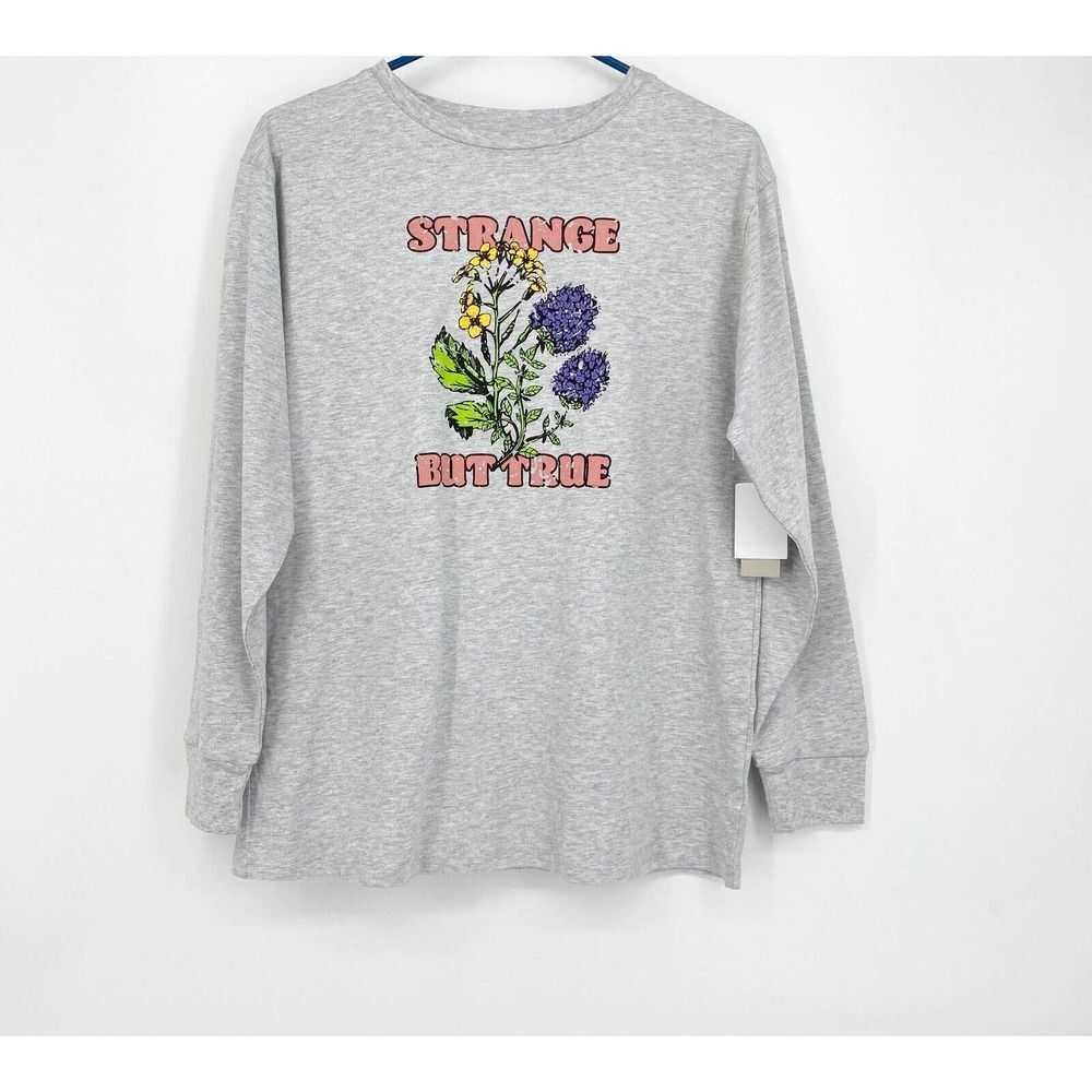 BP Nordstrom Shirt Womens Top Strange But True Floral Long Sleeve Gray Organic S